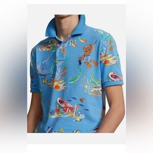 Polo Ralph Lauren scuba diver diving bear ocean shark blue shirt Hawaii beach S